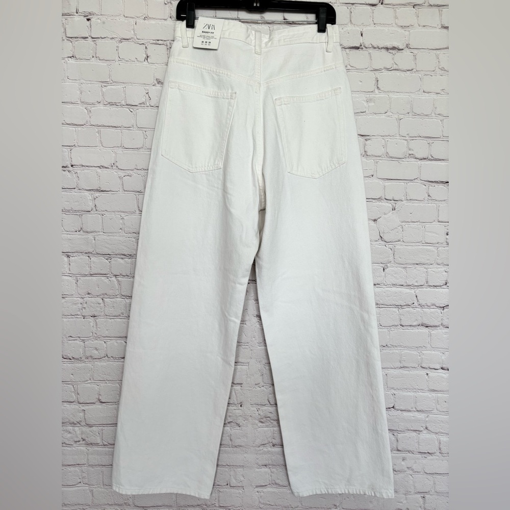 ZARA Baggy Fit Mid Rise Dropped Crotch Straight Leg White Denim Jean--NWT--29 - Picture 4 of 16